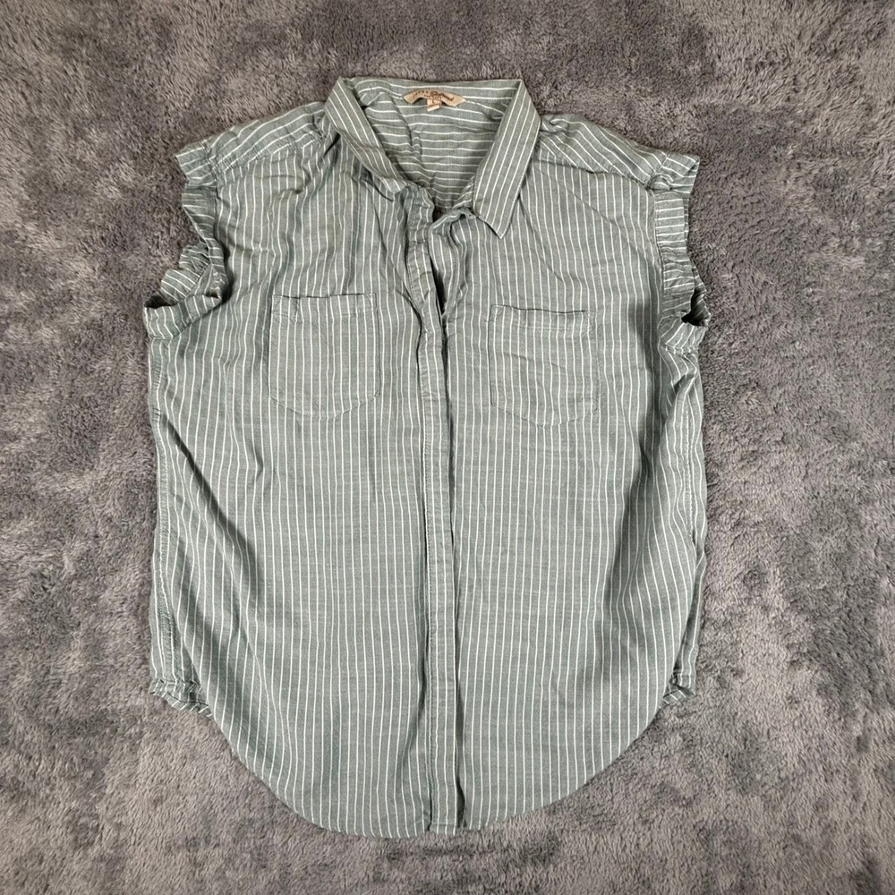 Jachs Girlfriend Sage Green White Striped Sleeveless Button Down Shirt Large